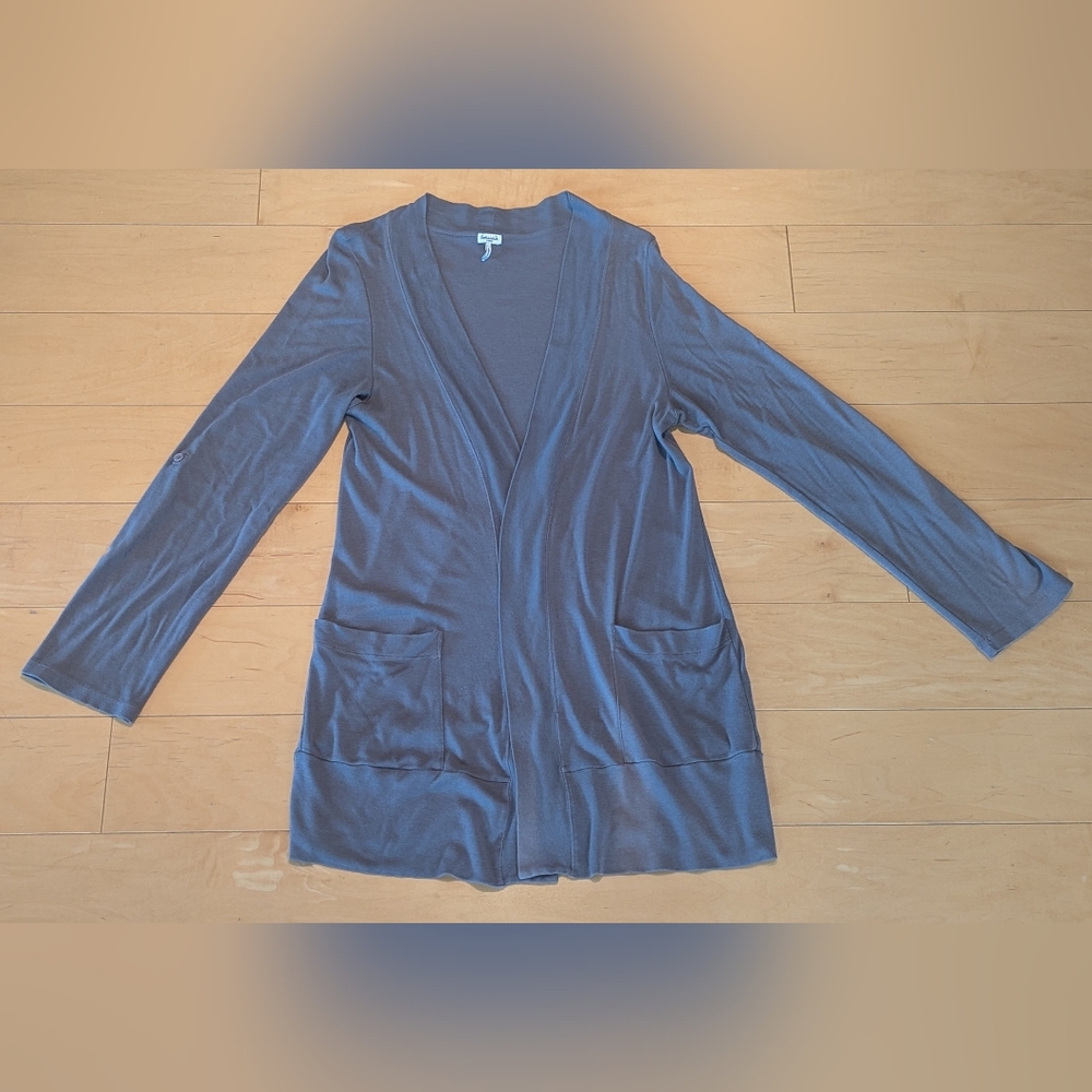 Splendid Gray Open Front Cardigan Large Cotton Modal Lightweight Duster